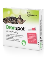 VETOQUINOL Dronspot - roztwór do nakrapiania dla średnich kotów o masie ciała od 2,5 do 5kg (2x0,7ml)