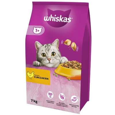 WHISKAS Adult 7kg - sucha karma dla dorosłego kota, z pysznym kurczakiem\ Opakowanie uszkodzone (4936)