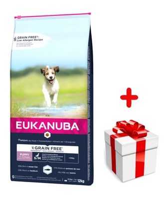 EUKANUBA Puppy&Junior Small/Medium Grain Free 12kg + niespodzianka dla psa GRATIS!