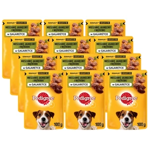 PEDIGREE Adult saszetka 12x100 g - mokra karma pełnoporcjowa, kawałki bogate w mieszankę jagnięciny i wątróbki w galaretce dla dorosłych psów