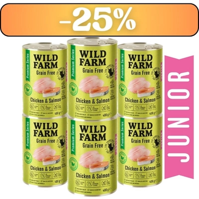 WILD FARM Premium Grain Free Chicken and Salmon Junior 6x400g  - bezzbożowa karma dla kociąt