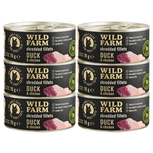 WILD FARM Fillets Duck&Chicken 6x70g - bezzbożowa mokra karma dla kota, filet w bulionie