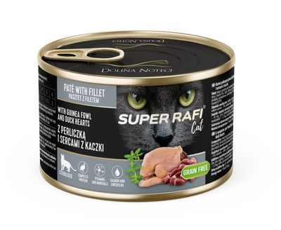 DOLINA NOTECI Super Rafi Cat P&F z perliczką i sercami z kaczki dla kotów sterylizowanych 185g