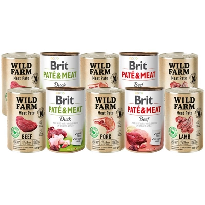 BRIT PATE & MEAT + WILD FARM Pate Mix smaków 10x400g