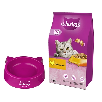 WHISKAS Adult 14kg - sucha karma dla kota z kurczakiem i warzywami + MISKA DLA KOTA GRATIS !!! 