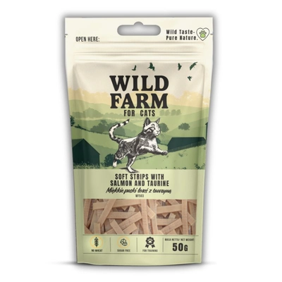 WILD FARM miękkie paski łosoś z tauryną 50g przysmak dla kota