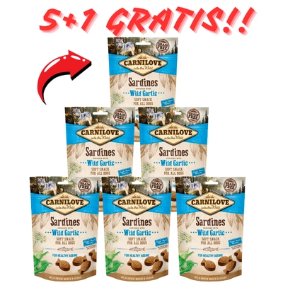 Carnilove Semi Moist Snack, sardynki i czosnek niedźwiedzi 200 g 5+1 GRATIS!!