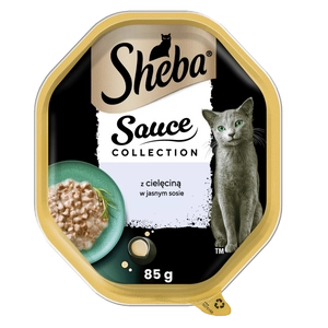 SHEBA Sauce Collection tacka 85g – mokra karma pełnoporcjowa dla dorosłych kotów, kawałki z cielęciną, w sosie