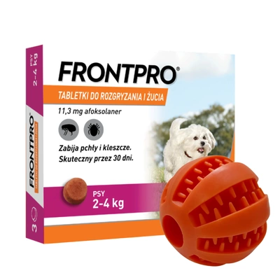 Frontpro tabletki na pchły i kleszcze S 11,3mg 2-4kg x 3tabl + Piłka na przysmaki GRATIS!