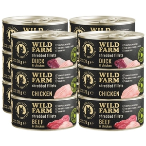WILD FARM Fillets Mix smaków 12x70g - bezzbożowa mokra karma dla kota, filet w bulionie