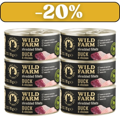 WILD FARM Fillets Duck&Chicken 6x70g - bezzbożowa mokra karma dla kota, filet w bulionie