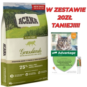 ACANA Grasslands Cat 4,5kg + Advantage - dla kotów (0,4mlx4) *roztwór* blister