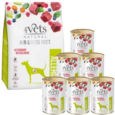 4Vets Natural Zestaw Allergy; karma suszona 1kg + karma mokra 6x400g 