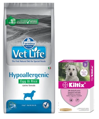 FARMINA Vet Life Dog Hypoallergenic Egg & Rice 12kg + BAYER Kiltix Obroża dla psów dużych dł 70cm