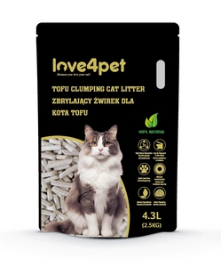 Cat Sand Love4pet Żwirek zbrylający dla kota tofu 2,5kg 4,3L /opakowanie uszkodzone (5557,5539, 5474, 5528)