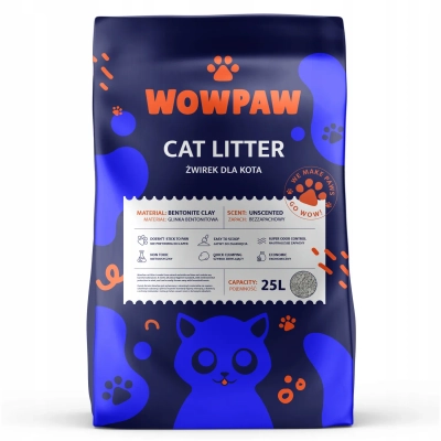 WOW PAW Żwirek Bentonitowy - Bezzapachowy dla kota 25L