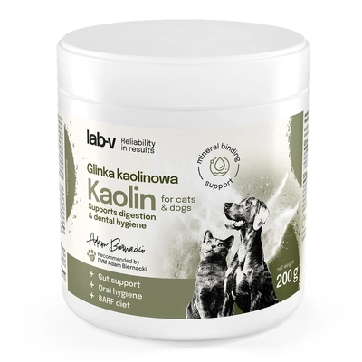 Lab-v Kaolin – wsparcie jelit i higieny jamy ustnej dla psów i kotów 200g