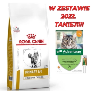 ROYAL CANIN Urinary S/O Moderate Calorie UMC34 9kg + Advantage - dla kotów (0,4mlx4) *roztwór* blister