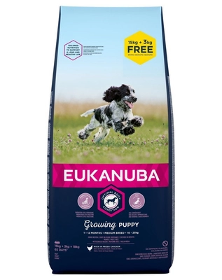EUKANUBA Puppy&Junior Medium Breed Chicken 15kg +3kg GRATIS