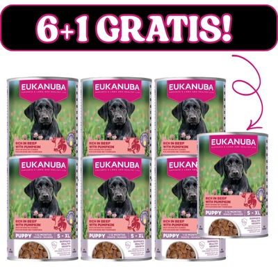 EUKANUBA Mokra karma dla szczeniąt, bogata w wołowinę i dynię 6x400g + 400g Gratis