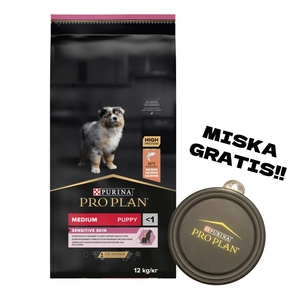 PRO PLAN Sensitive Skin Puppy Karma dla szczeniąt bogata w łososia 12kg + Miska GRATIS!!