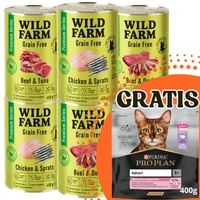 WILD FARM Premium Grain Free Mix Smaków 6x400g  - bezzbożowa karma dla kota