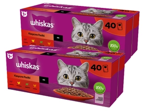 WHISKAS Adult saszetki 80 x 85 g Klasyczne Posiłki - mokra karma dla dorosłego kota, w sosie (kawałki z: wołowiną, kurczakiem, jagnięciną, drobiem)