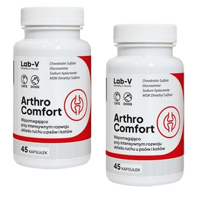 Lab-v Arthro Comfort – Kompleksowe wsparcie zdrowia stawów oraz układu ruchu dla psów i kotów 2x45 kapsułek