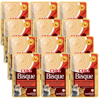 INABA  Cat Ciao Bisque - karma uzupełniająca dla kota o smaku kurczaka i wołowiny 12x40g