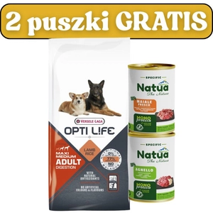 VERSELE-LAGA Opti Life Adult Digestion Medium&Maxi 12,5kg + puszki Natua 2x400g
