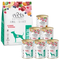 4Vets Natural Zestaw Hepatic; karma suszona 1kg + karma mokra 6x400g