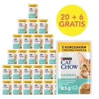CAT CHOW Hairball Karma dla kotów z kurczakiem i zieloną fasolką w sosie 85g - 20 SASZETEK + 6 GRATIS !!!
