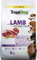 TROPIDOG Premium Adult Small Breeds z jagnięciną i ryżem 8kg