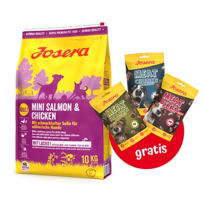 JOSERA Mini Salmon & Chicken 10kg + 3x Mix Treats GRATIS!!