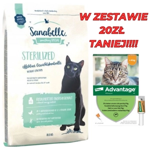 BOSCH Sanabelle Sterilized 10kg + Advantage - dla kotów (0,4mlx4) *roztwór* blister