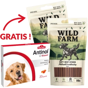 BIOVICO ANTINOL SIZAROL PIES 30 kapsułek NA STAWY+ GRATIS WILD FARM paluszki z wołowiny 2x80g