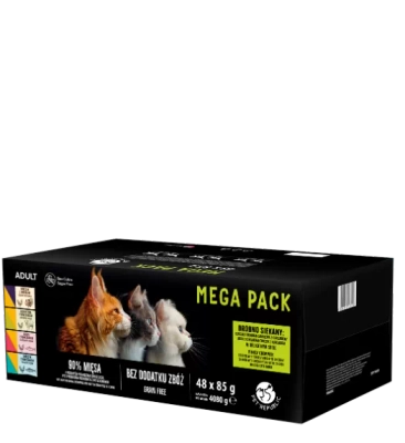 PetRepublic karma mokra dla kotów kawałki w delikatnym sosie MIX mięsno-rybne smaki 48x85g