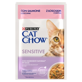 CAT CHOW Sensitive Karma dla kotów z łososiem i cukinią w sosie 85g