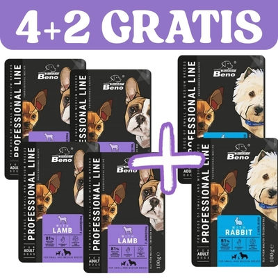 SUPER BENO Adult saszetka dla psów małych i średnich ras z jagnięciną/ z królikiem 6x100g