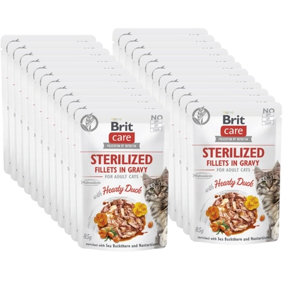 BRIT CARE Cat Sterilized Fillets in Gravy with Hearty Duck Enriched with Sea Buckthorn and Nasturtium 24x85g