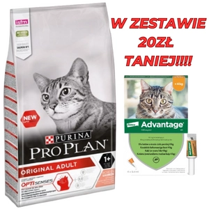 PURINA Pro Plan Original Adult Salmon 10kg + Advantage - dla kotów (0,4mlx4) *roztwór* blister