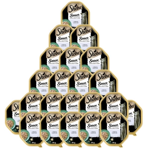 SHEBA Sauce Collection tacka 22x85g – mokra karma pełnoporcjowa dla dorosłych kotów, kawałki z cielęciną, w sosie