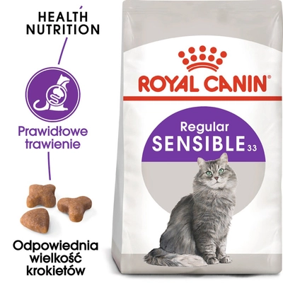 ROYAL CANIN  Sensible 33 10kg karma sucha dla kotów dorosłych, o wrażliwym przewodzie pokarmowym + Piłka dla kota GRATIS!