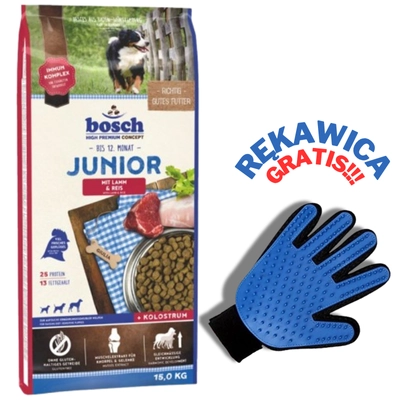 Bosch Junior Lamb & Rice, jagnięcina i ryż (nowa receptura) 15kg + RĘKAWICA DO CZESANIA GRATIS!!