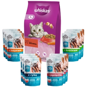 WHISKAS Adult 14 kg - sucha karma dla dorosłego kota, z pyszną wołowiną  + Frendi dla kota 12x100g