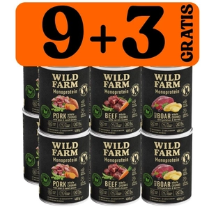 WILD FARM Monoprotein Mix smaków 9x400g + 3x400g GRATIS