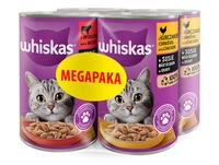 WHISKAS Adult PUSZKA 4X400G - mokra karma dla kotów w sosie (2x Z KURCZAKIEM, 2x Z WOŁOWINĄ)