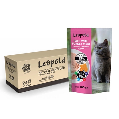 Leopold Pasztet mięsny z indykiem dla kotów 24x100g 