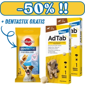 ELANCO 2xAdTab 56mg tabletki na pchły i kleszcze dla psów 1,3-2,5 kg