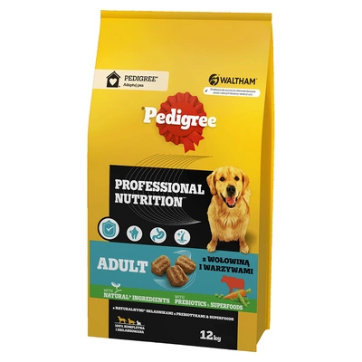 PEDIGREE® Adult Professional Nutrition 12 kg z wołowiną i warzywami - sucha karma pełnoporcjowa dla dorosłych psów dużych i średnich ras\ Opakowanie uszkodzone (2585,2510,2644,3213) !!! 